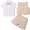 image:imageIDOPIP Toddler Baby Boys Formal Suit Set with Dress Shirt  Bowtie  Vest  Pants 4Piece Gentleman Wedding Tuxedo OutfitsKhaki