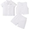 image:imageIDOPIP Toddler Baby Boys Formal Suit Set with Dress Shirt  Bowtie  Vest  Pants 4Piece Gentleman Wedding Tuxedo OutfitsWhite
