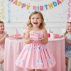image:imageIDOPIP Toddler Girls Pink Bow Birthday Dress BubbleHem Princess Flower Girl Wedding Pageant Formal Party Dresses Photo ShootPink
