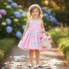 image:imageIDOPIP Toddler Girls Pink Bow Birthday Dress BubbleHem Princess Flower Girl Wedding Pageant Formal Party Dresses Photo ShootPink