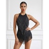 image:imageIDOPIP Women Latin Dance Fringe Dress Halter Sequin Bodysuit Outfit Tassel Dance Costume Salsa Ballroom Performance ClubwearBlack