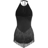 image:imageIDOPIP Women Latin Dance Fringe Dress Halter Sequin Bodysuit Outfit Tassel Dance Costume Salsa Ballroom Performance ClubwearBlack