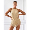 image:imageIDOPIP Women Latin Dance Fringe Dress Halter Sequin Bodysuit Outfit Tassel Dance Costume Salsa Ballroom Performance ClubwearGold