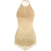 image:imageIDOPIP Women Latin Dance Fringe Dress Halter Sequin Bodysuit Outfit Tassel Dance Costume Salsa Ballroom Performance ClubwearGold