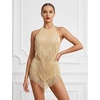 image:imageIDOPIP Women Latin Dance Fringe Dress Halter Sequin Bodysuit Outfit Tassel Dance Costume Salsa Ballroom Performance ClubwearGold