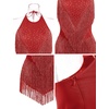 image:imageIDOPIP Women Latin Dance Fringe Dress Halter Sequin Bodysuit Outfit Tassel Dance Costume Salsa Ballroom Performance ClubwearRed