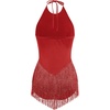 image:imageIDOPIP Women Latin Dance Fringe Dress Halter Sequin Bodysuit Outfit Tassel Dance Costume Salsa Ballroom Performance ClubwearRed