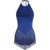 image:imageIDOPIP Women Latin Dance Fringe Dress Halter Sequin Bodysuit Outfit Tassel Dance Costume Salsa Ballroom Performance ClubwearRoyal Blue