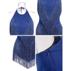 image:imageIDOPIP Women Latin Dance Fringe Dress Halter Sequin Bodysuit Outfit Tassel Dance Costume Salsa Ballroom Performance ClubwearRoyal Blue