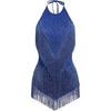image:imageIDOPIP Women Latin Dance Fringe Dress Halter Sequin Bodysuit Outfit Tassel Dance Costume Salsa Ballroom Performance ClubwearRoyal Blue