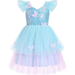 image:imageIDOPIP Toddler Baby Girls Shiny Butterfly Tutu Dress Princess Birthday Party Pageant Flower Girl Wedding Tulle Dresses 26TBlue
