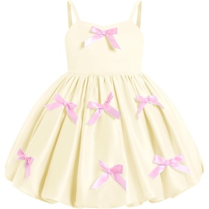 image:imageIDOPIP Toddler Girls Pink Bow Birthday Dress BubbleHem Princess Flower Girl Wedding Pageant Formal Party Dresses Photo ShootYellow