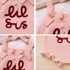 image:imageIDOPIP Baby Girls Embroidered Romper First Birthday Outfit Little Big Sister Knit Sweater Romper Cake Smash Photo Shoot DressPink  Little Sis