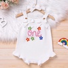 image:imageIDOPIP Baby Girls Embroidered Romper First Birthday Outfit Little Big Sister Knit Sweater Romper Cake Smash Photo Shoot DressWhite One