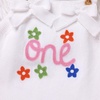 image:imageIDOPIP Baby Girls Embroidered Romper First Birthday Outfit Little Big Sister Knit Sweater Romper Cake Smash Photo Shoot DressWhite One