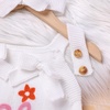 image:imageIDOPIP Baby Girls Embroidered Romper First Birthday Outfit Little Big Sister Knit Sweater Romper Cake Smash Photo Shoot DressWhite One