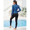 image:imageIDOPIP Modest Swimsuits for Women 2 Piece Long Sleeve Rash Guard Shirt Pants UPF 50 Full Body Muslim Burkini Bathing SuitsBlue Leaves