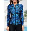 image:imageIDOPIP Modest Swimsuits for Women 2 Piece Long Sleeve Rash Guard Shirt Pants UPF 50 Full Body Muslim Burkini Bathing SuitsBlue Leaves