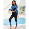 image:imageIDOPIP Modest Swimsuits for Women 2 Piece Long Sleeve Rash Guard Shirt Pants UPF 50 Full Body Muslim Burkini Bathing SuitsBlue Leaves