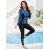 image:imageIDOPIP Modest Swimsuits for Women 2 Piece Long Sleeve Rash Guard Shirt Pants UPF 50 Full Body Muslim Burkini Bathing SuitsBlue Leaves