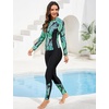 image:imageIDOPIP Modest Swimsuits for Women 2 Piece Long Sleeve Rash Guard Shirt Pants UPF 50 Full Body Muslim Burkini Bathing SuitsGreen Leaves
