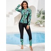 image:imageIDOPIP Modest Swimsuits for Women 2 Piece Long Sleeve Rash Guard Shirt Pants UPF 50 Full Body Muslim Burkini Bathing SuitsGreen Leaves