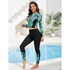 image:imageIDOPIP Modest Swimsuits for Women 2 Piece Long Sleeve Rash Guard Shirt Pants UPF 50 Full Body Muslim Burkini Bathing SuitsGreen Leaves