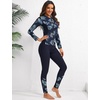 image:imageIDOPIP Modest Swimsuits for Women 2 Piece Long Sleeve Rash Guard Shirt Pants UPF 50 Full Body Muslim Burkini Bathing SuitsNavy Blue Leaves