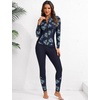 image:imageIDOPIP Modest Swimsuits for Women 2 Piece Long Sleeve Rash Guard Shirt Pants UPF 50 Full Body Muslim Burkini Bathing SuitsNavy Blue Leaves
