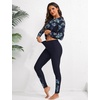 image:imageIDOPIP Modest Swimsuits for Women 2 Piece Long Sleeve Rash Guard Shirt Pants UPF 50 Full Body Muslim Burkini Bathing SuitsNavy Blue Leaves