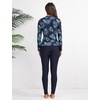 image:imageIDOPIP Modest Swimsuits for Women 2 Piece Long Sleeve Rash Guard Shirt Pants UPF 50 Full Body Muslim Burkini Bathing SuitsNavy Blue Leaves