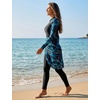 image:imageIDOPIP Muslim Burkini Swimsuit for Women One Piece Swimsuit Tummy Control Print Long Sleeve Rash Guard Modest Bathing SuitBlackblue