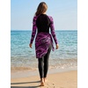 image:imageIDOPIP Muslim Burkini Swimsuit for Women One Piece Swimsuit Tummy Control Print Long Sleeve Rash Guard Modest Bathing SuitBlackred