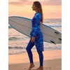 image:imageIDOPIP Muslim Burkini Swimsuit for Women One Piece Swimsuit Tummy Control Print Long Sleeve Rash Guard Modest Bathing SuitBlue