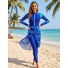 image:imageIDOPIP Muslim Burkini Swimsuit for Women One Piece Swimsuit Tummy Control Print Long Sleeve Rash Guard Modest Bathing SuitBlue