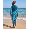 image:imageIDOPIP Muslim Burkini Swimsuit for Women One Piece Swimsuit Tummy Control Print Long Sleeve Rash Guard Modest Bathing SuitGreen