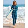 image:imageIDOPIP Muslim Burkini Swimsuit for Women One Piece Swimsuit Tummy Control Print Long Sleeve Rash Guard Modest Bathing SuitGreen