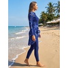 image:imageIDOPIP Muslim Burkini Swimsuit for Women One Piece Swimsuit Tummy Control Print Long Sleeve Rash Guard Modest Bathing SuitNavy Blue