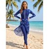 image:imageIDOPIP Muslim Burkini Swimsuit for Women One Piece Swimsuit Tummy Control Print Long Sleeve Rash Guard Modest Bathing SuitNavy Blue