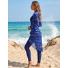 image:imageIDOPIP Muslim Burkini Swimsuit for Women One Piece Swimsuit Tummy Control Print Long Sleeve Rash Guard Modest Bathing SuitNavy Blue