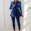 image:imageIDOPIP Muslim Swimsuits for Women Modest Burkini Swimwear Long Sleeve Rash Guard with Pants 2PCS Full Coverage Bathing SuitNavy Blue