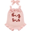 image:imageIDOPIP Baby Girls Embroidered Romper First Birthday Outfit Little Big Sister Knit Sweater Romper Cake Smash Photo Shoot DressPink  Big Sis