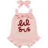 image:imageIDOPIP Baby Girls Embroidered Romper First Birthday Outfit Little Big Sister Knit Sweater Romper Cake Smash Photo Shoot DressPink  Little Sis