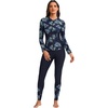 image:imageIDOPIP Modest Swimsuits for Women 2 Piece Long Sleeve Rash Guard Shirt Pants UPF 50 Full Body Muslim Burkini Bathing SuitsNavy Blue Leaves
