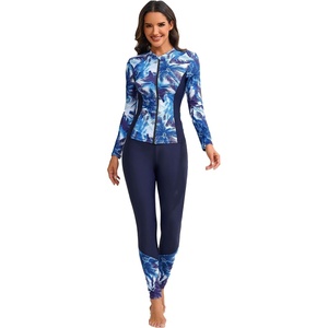 image:imageIDOPIP Modest Swimsuits for Women 2 Piece Long Sleeve Rash Guard Shirt Pants UPF 50 Full Body Muslim Burkini Bathing SuitsBlue Tree