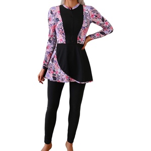 image:imageIDOPIP Muslim Swimsuits for Women Modest Burkini Swimwear Long Sleeve Rash Guard with Pants 2PCS Full Coverage Bathing SuitPink