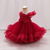 image:imageIDOPIP Toddler Flower Girl Dress for Wedding Girls Lace Sequins Tutu Tulle Princess Birthday Pageant Dress 39 YearsRed