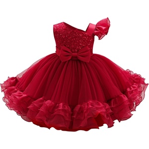 image:imageIDOPIP Toddler Flower Girl Dress for Wedding Girls Lace Sequins Tutu Tulle Princess Birthday Pageant Dress 39 YearsRed