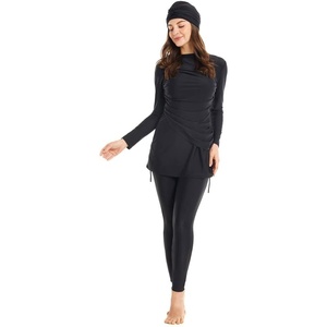 image:imageIDOPIP Womens Muslim Modest Swimsuits Burkini Islamic Swimming Suits 3 Piece Full Coverage Swimwear with Hijab Tops PantsBlack