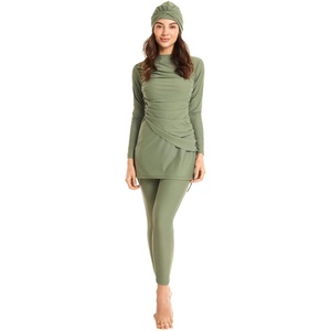 image:imageIDOPIP Womens Muslim Modest Swimsuits Burkini Islamic Swimming Suits 3 Piece Full Coverage Swimwear with Hijab Tops PantsGreen